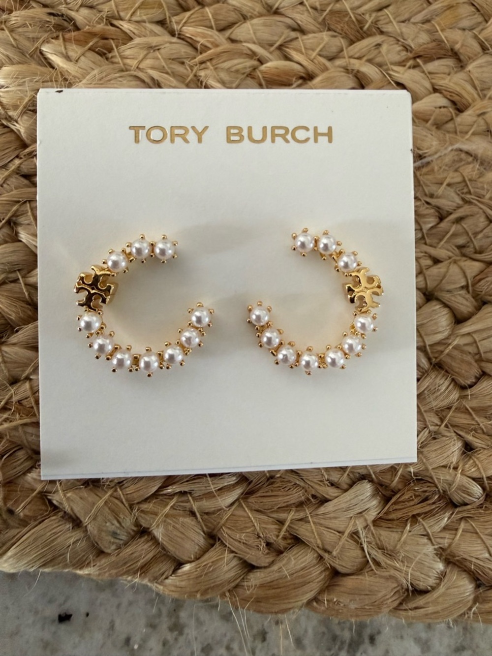 Tory Burch Kira Imitation Pearl Frontal Hoop Earrings Gold